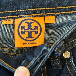 Tory Burch Blue Denim Jeans with Gold Stitching
